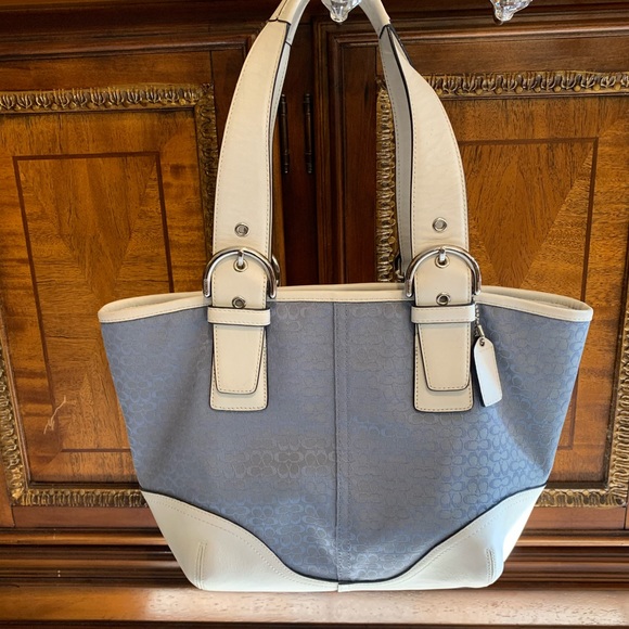 Coach Handbags - Authentic Coach Medium Blue & White Tote J35-6383